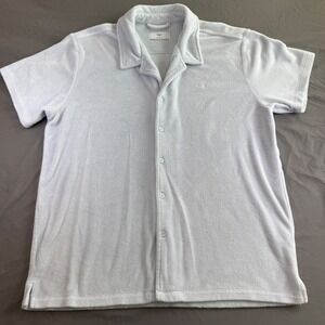 Aritizia Tna Terry Cloth Button Up‎ Shirt Mens Medium Light Blue TFX3-2238-21